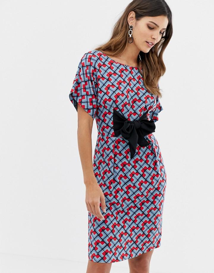 Closet Bow Front Geometric Print Dress - Multi