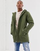 Only & Sons Parka With Fleece Lined Hood In Green