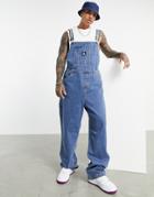 Asos Actual Baggy Denim Overalls In Vintage Mid Wash Blue-blues