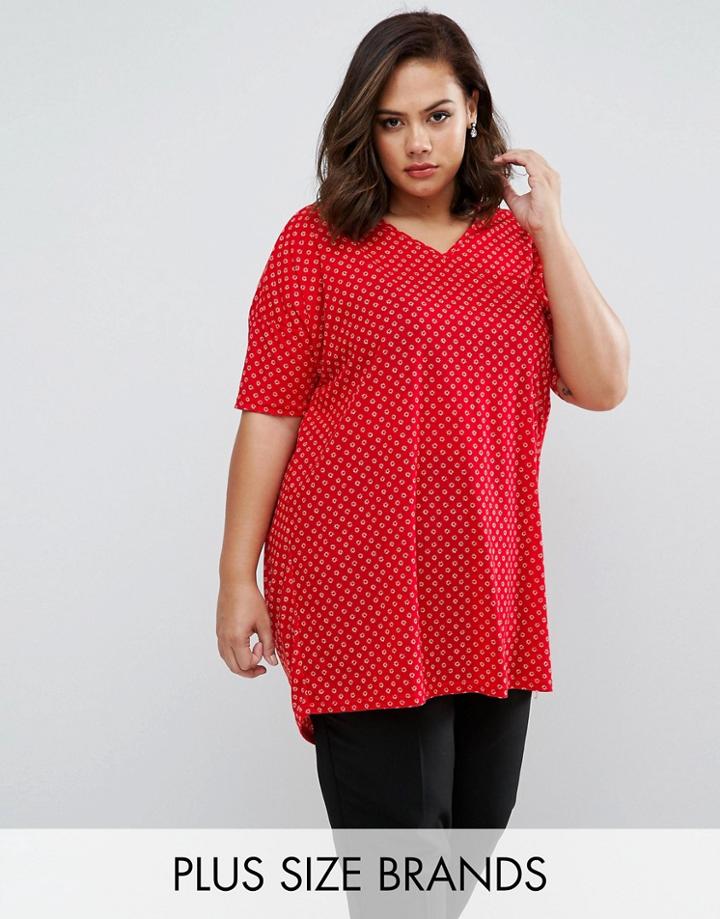 Koko Plus Tunic Top In Ditsy Floral Print - Red