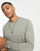Only & Sons Long Sleeve Cuffed T-shirt In Washed Green