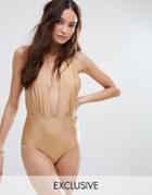South Beach Gold Halter Swimsuit - Gold