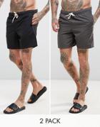 Asos Swim Shorts 2 Pack In Black & Gray In Mid Length Save - Multi