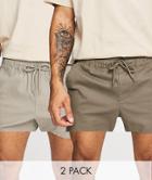 Asos Design 2-pack Skinny Chino Shorts In Beige And Brown - Save-multi