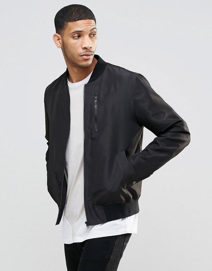 Asos Bomber Jacket In Black With Zip - Black