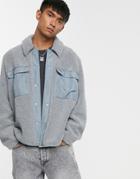 Asos Design Borg Jacket In Gray With Pocket Details - Gray