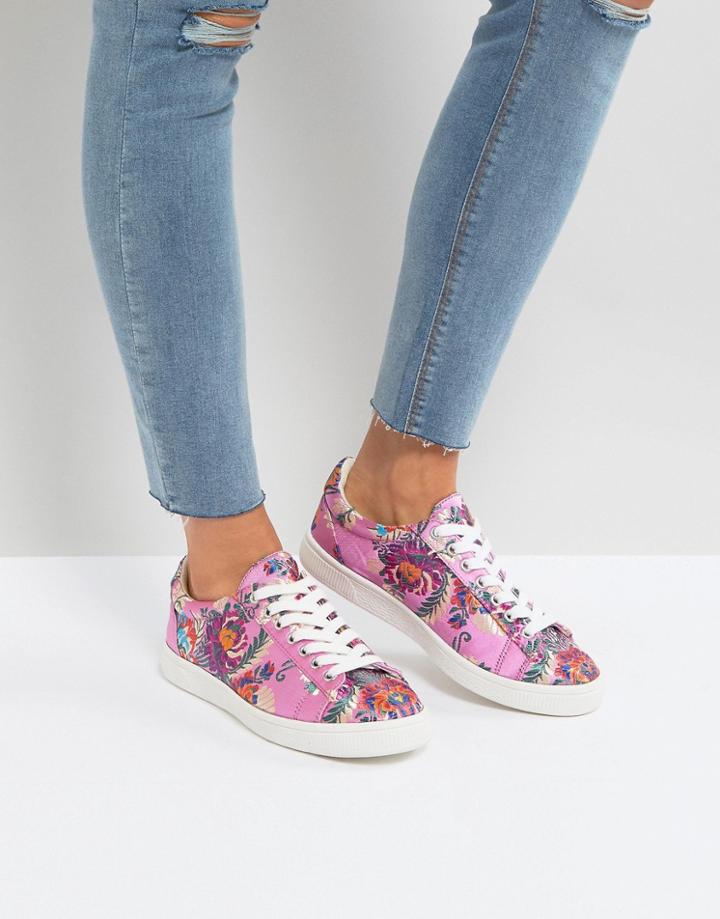 New Look Brocade Lace Up Sneaker - Pink