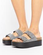 Pull & Bear Metallic Wedge Slider - Silver