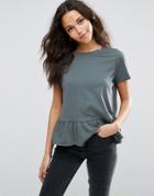 Asos Ruffle Hem Wash T-shirt - Green