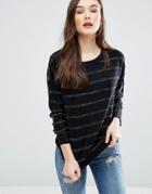 Brave Soul Metallic Stripe Sweater - Black