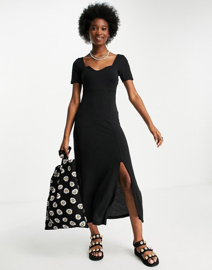 Asos Design Sweetheart Neck Ribbed Maxi Dress In Black
