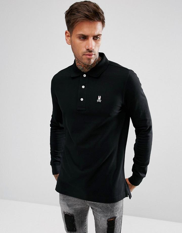 Psycho Bunny Classic Long Sleeve Polo Regular Fit In Black - Black