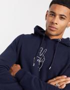 Asos Design Hoodie With Peace Hand Print In Navy