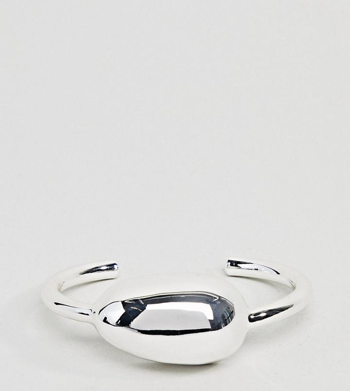 Asos Design Curve Silver Plated Fluid Ovoid Shape Cuff Bracelet - Silver