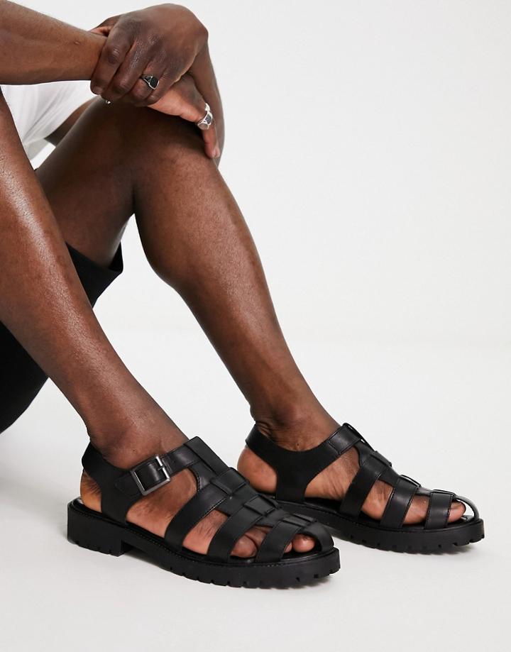 Red Tape Fisherman Sandals In Black Leather