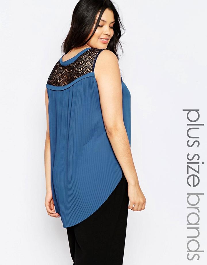 Junarose Sleeveless Woven Blouse With Lace Insert And Pleated Back - Navy