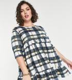 Yours Exclusive Mini Smock Dress In Blue Plaid-blues