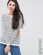 Asos Tall Sweater In Stripe With Oval Tan Elbow Patch
