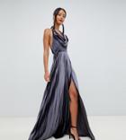Asos Design Tall Pleated Velvet Cowl Neck Maxi Dress - Black
