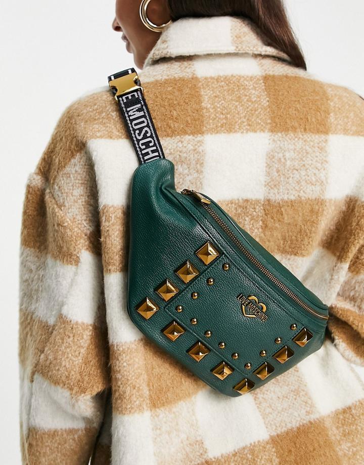 Love Moschino Stud Fanny Pack In Dark Green
