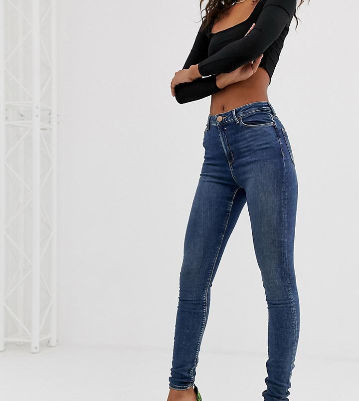 Asos Design Tall Ridley High Waisted Skinny Jeans In Extreme Dark Stonewash Blue