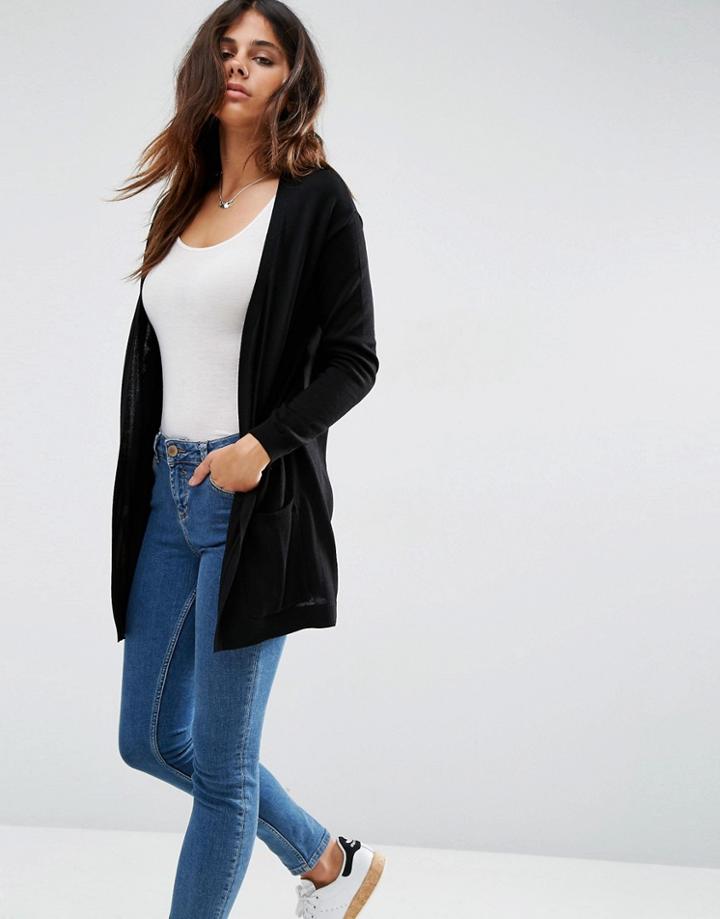 Asos Cardigan In Fine Knit In Soft Yarn - Black