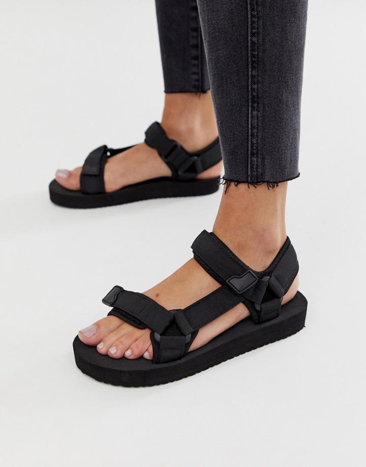 Pull & Bear Velcro Fasten Sandals In Black - Black