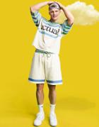 Asos Actual Oversized T-shirt With Color Block Detail And Logo Print In Ecru And Green - Part Of A Set-neutral