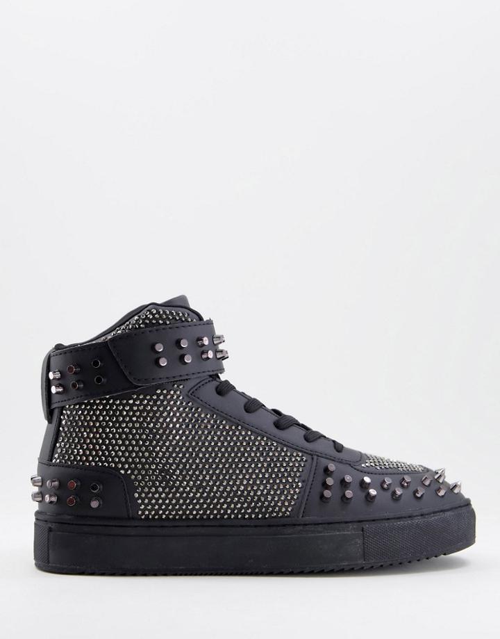Asos Design High Top Sneakers With Studs-blues