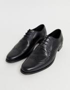 Asos Design Oxford Brogue Shoes In Black Leather - Black