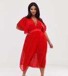 Prettylittlething Plus Pleated Midi Dress With Open Back In Red - Red