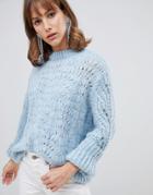 River Island Stitch Sweater In Light Blue