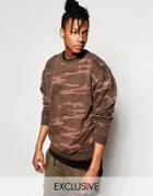 Reclaimed Vintage Oversized Camo Sweatshirt In Overdye - Pink