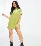 Asos Design Petite Cord Chuck On Dress In Green