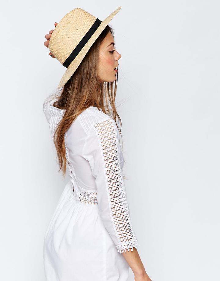 Asos Natural Straw Fedora Hat With Bow Trim - Natural