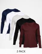 Asos Long Sleeve T-shirt With V Neck 5 Pack Save 23%