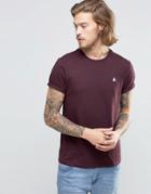 Asos T-shirt With Roll Sleeve And Logo In Oxblood - Oxblood