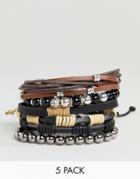 Aldo Brown Cord & Beaded Bracelet In 5 Pack - Brown