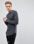 Hollister Logo Waffle Long Sleeve Top In Black Marl - Black