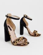 Lost Ink Lexi Block Heel Sandal In Leopard - Black