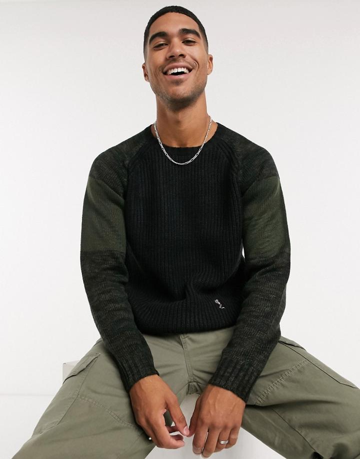 Religion Contrast Sleeve Sweater In Green/black