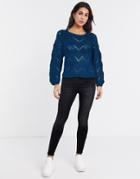 Only Havana Cable Knit Sweater In Blue-blues