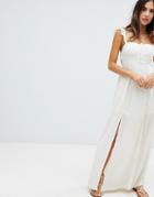 Lunik Ruffle Sleeved Maxi Dress With Side Leg Slit - Cream