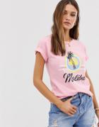 Stradivarius Malibu Motif T Shirt In Pink