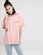 Ellesse Oversized Short Sleeve Hoodie With Vintage Chest Logo And Side Zip Features - Pink