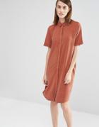 Selected Vilo Short Sleeved Shirt Dress - Brown