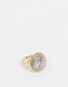 Asos Design Ring With Large Crystal Stone In Gold Tone
