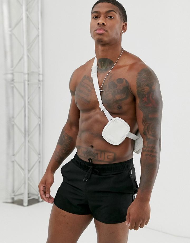 Asos Design Runner Swim Short In Black With Reflective Taping