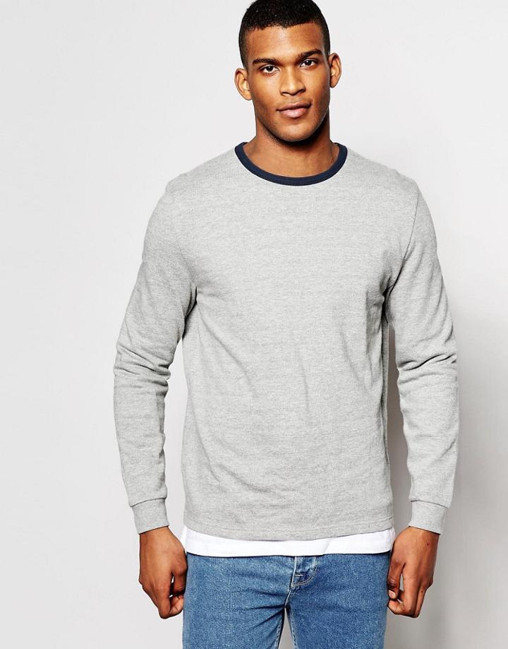 Asos Sweatshirt With Contrast Ringer In Gray Marl - Gray Marl