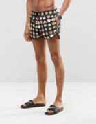 Abuze London Short Swim Shorts In Crown Print - Black